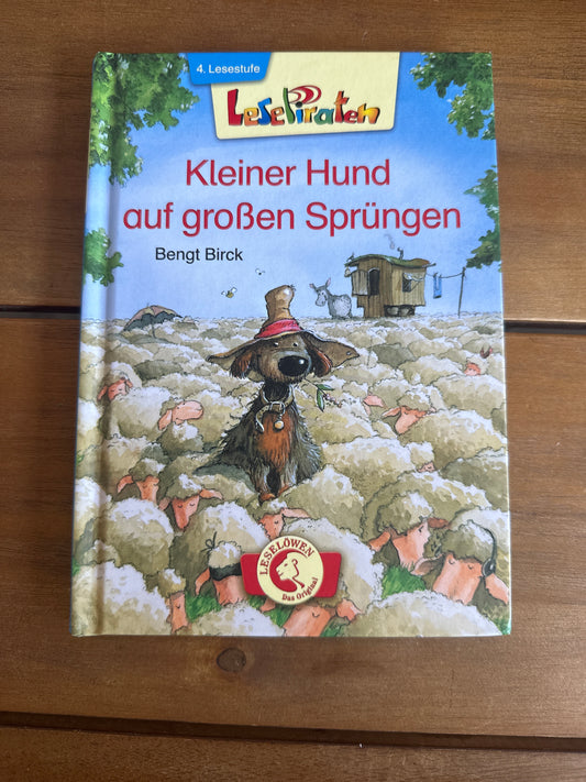 Kleiner Hund auf großen Sprügen
